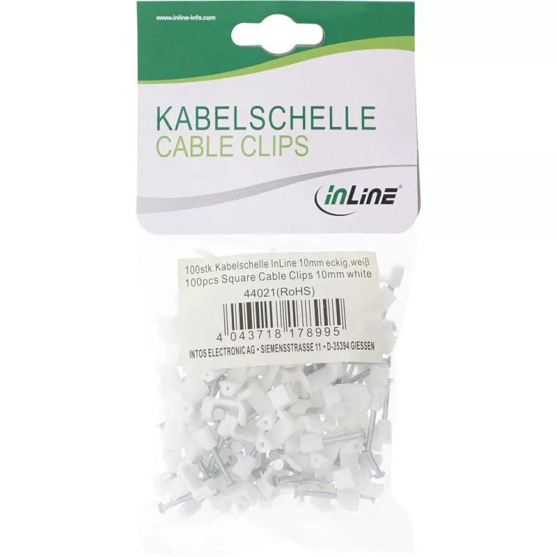 Ruudukujuline kaabliklamber InLine 44020 8mm valge 100 tk pakend