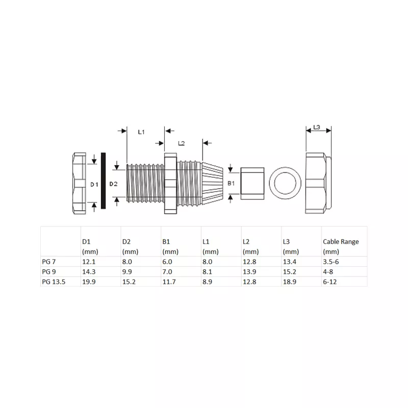 Kaablitihend InLine 44012B nailon IP68 kaablitele Ø6–12 mm, must, pakendis 10 tk
