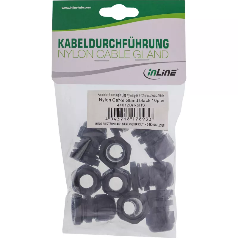 Kaablitihend InLine 44012B nailon IP68 kaablitele Ø6–12 mm, must, pakendis 10 tk