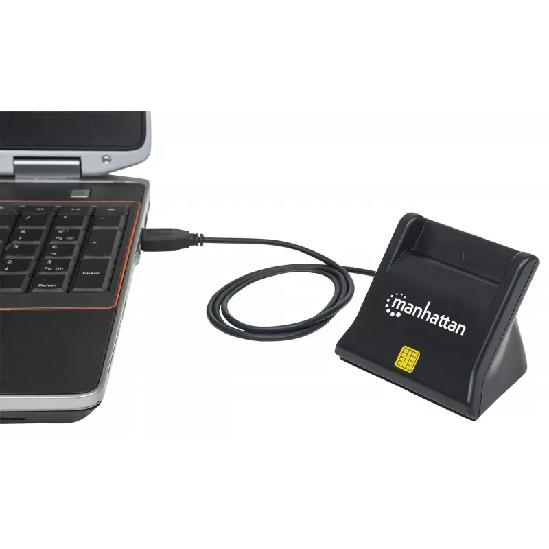 Manhattan USB-A Smart/SIM-kaardilugeja, 480 Mbps (USB 2.0), laual seisev, hõõrdetüüpi ühilduv, Hi-Speed USB, kaabel 86 cm, must, kolmeaastane garantii