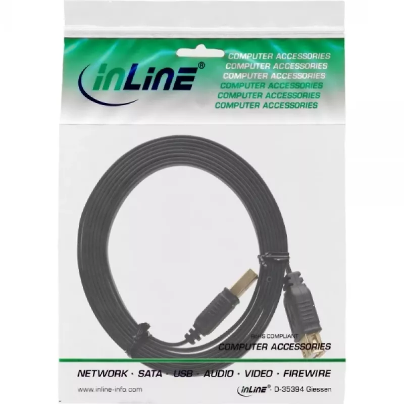 InLine USB 2.0 lame kaabel Type A-pistik / emane kullatud must 5m