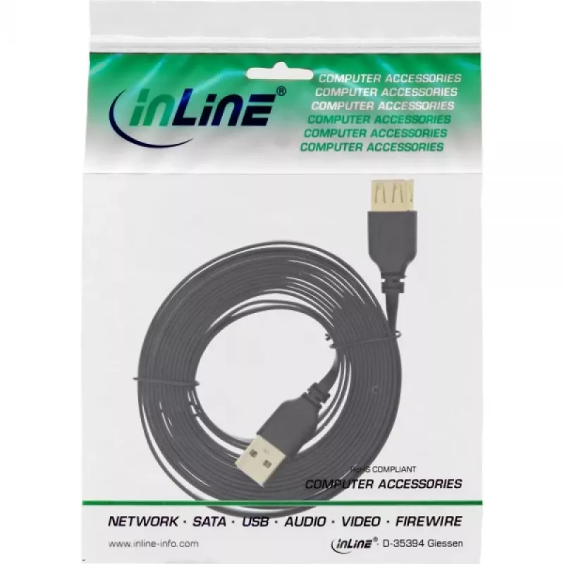 InLine USB 2.0 lame kaabel, tüüp A-pistik/emane, kullatud, must, 3 m