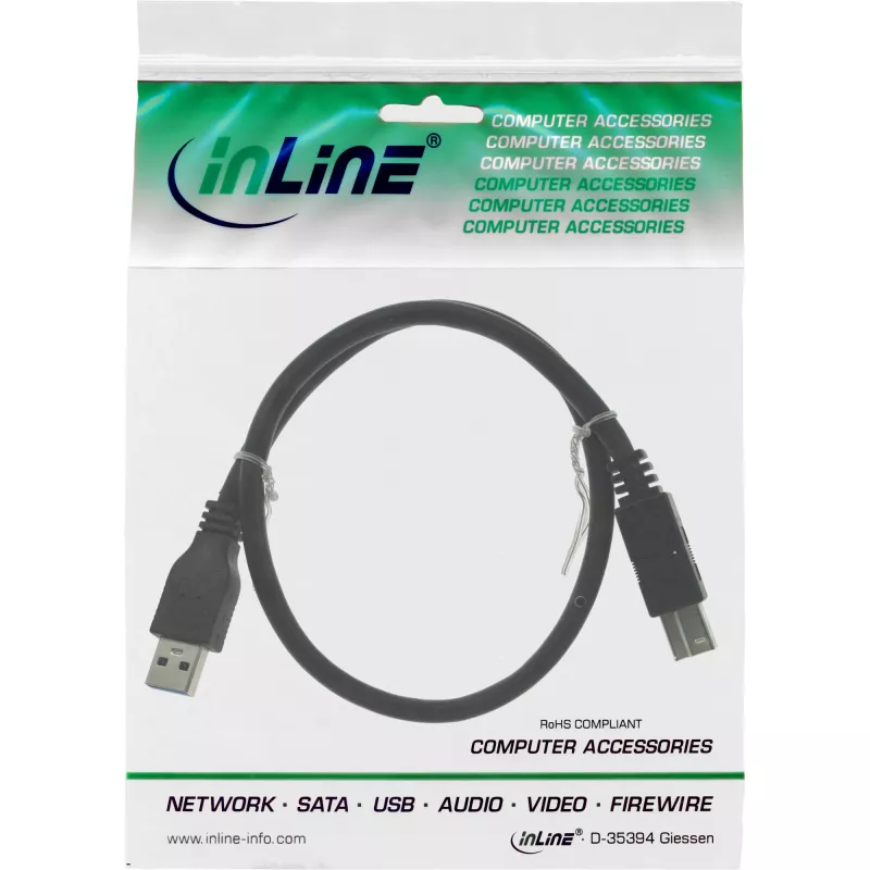 USB 3.2 Gen.1 kaabel Type A-pistik / Type B-pistik InLine 35310 1m must
