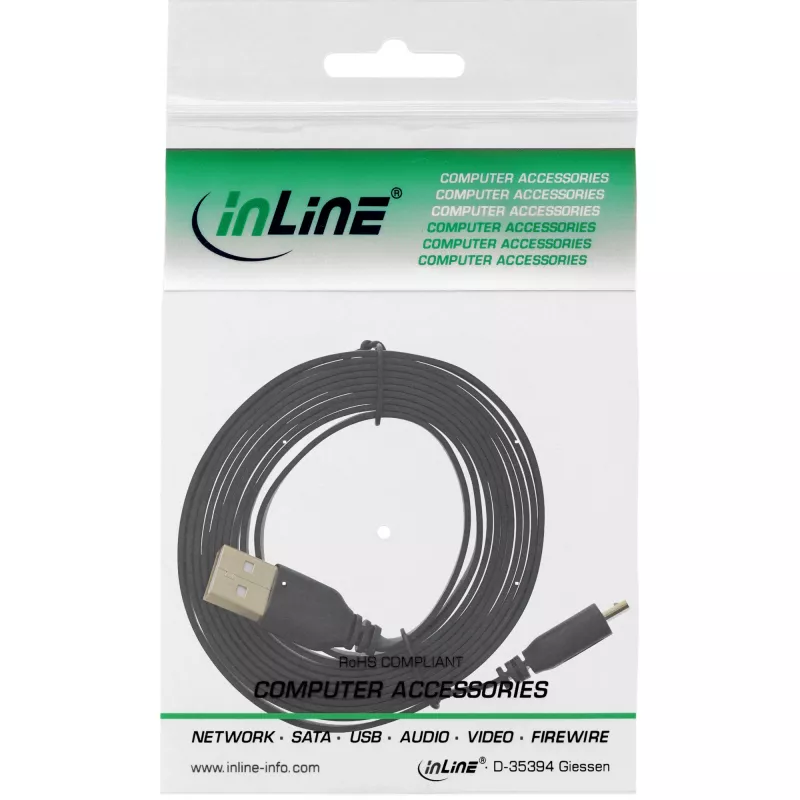 InLine Micro USB 2.0 lame kaabel USB A / Micro-B, must / kuldne, 2 m