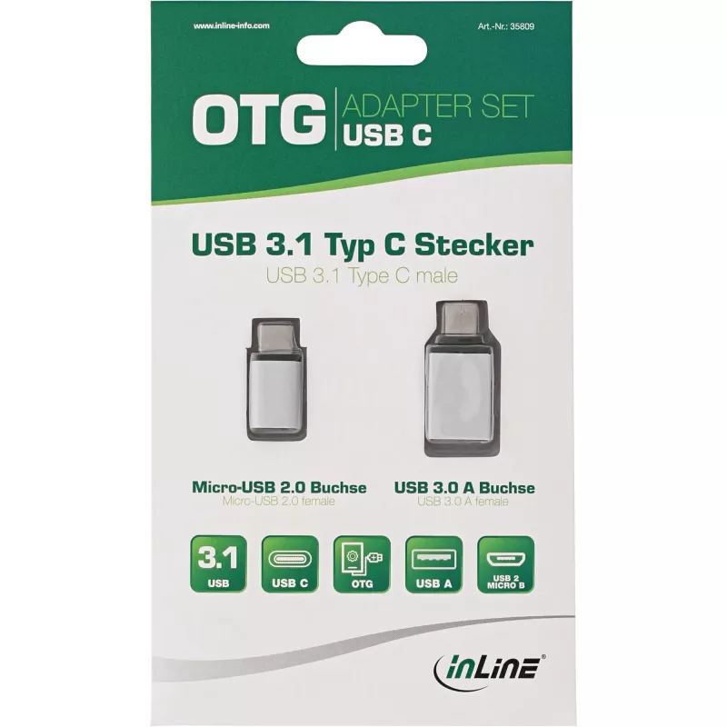 USB-C adapterikomplekt InLine 35809 USB-C isane - Micro-USB emane USB3.0 A-pesa