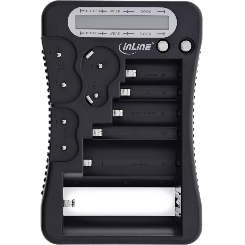 InLine 01285 akutestija LCD-ekraaniga ümmarguste ja nööppatareide jaoks