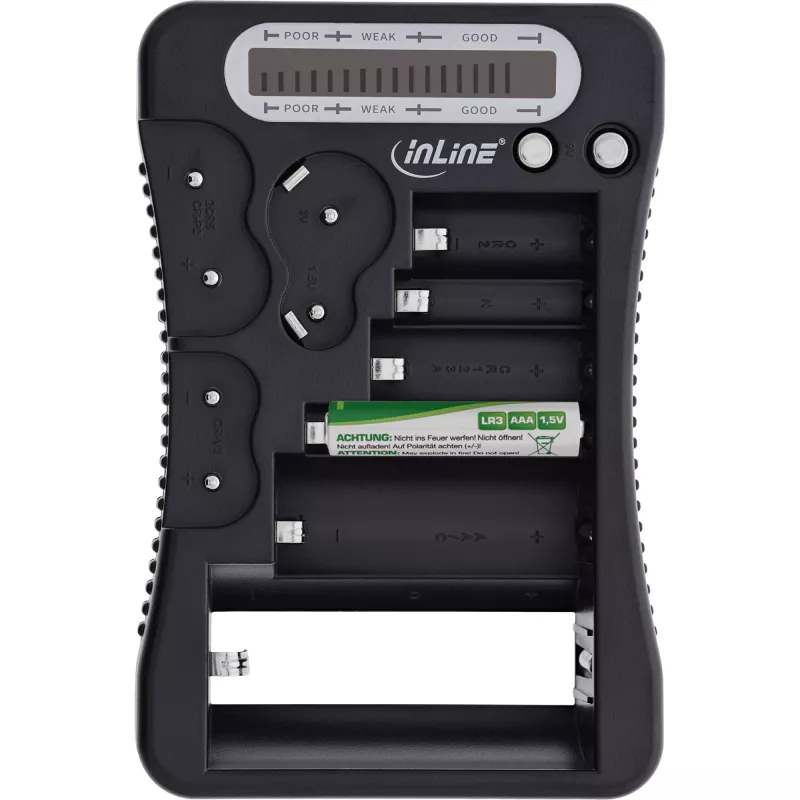 InLine 01285 akutestija LCD-ekraaniga ümmarguste ja nööppatareide jaoks