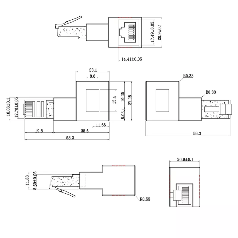 InLine plaastrikaabli adapter Cat.6A, RJ45 isane / emane, 90° paremale nurga all
