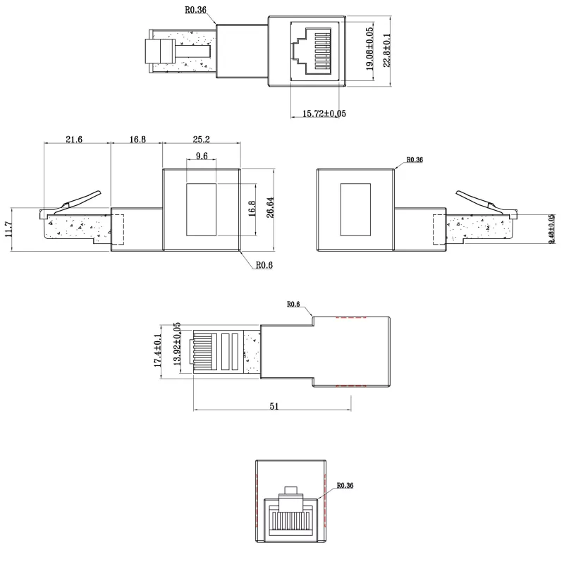 InLine patch-juhtme adapter Cat.6A, RJ45 isane/emane, 90° nurga all ülespoole
