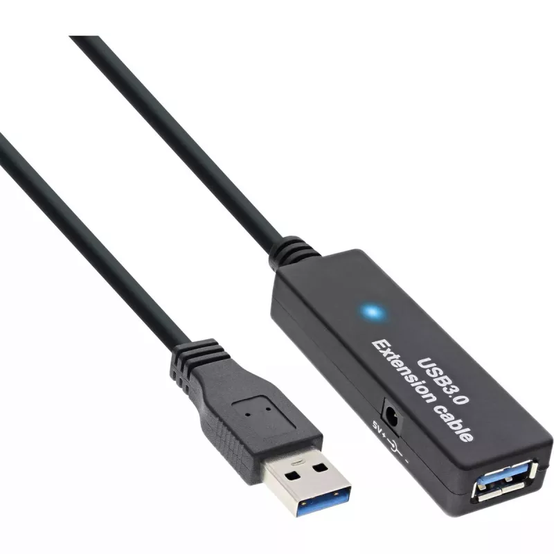 InLine USB3.2 Gen.1 aktiivne repiiterkaabel, tüüp A-pistik / emane, must, 15 m