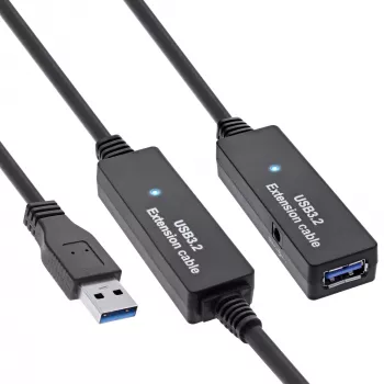 InLine USB3.2 Gen.1 aktiivne repiiterkaabel Type A-pistik / emane, must, 10m