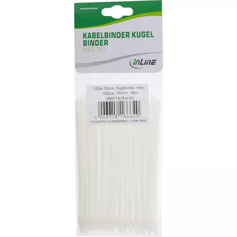 Kaablisidemed InLine Ball 100 mm valge, 100 tk pakend, plastikust kinnitusrihmad
