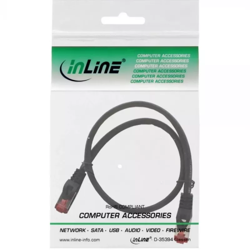 InLine Patchkaabel S/FTP PiMF Cat.6 250MHz vask halogenivaba must 0.5m