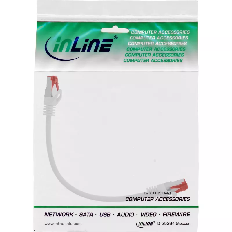 InLine patch-kaabel S/FTP PiMF Cat.6 250MHz vask halogeenivaba valge 0,25m