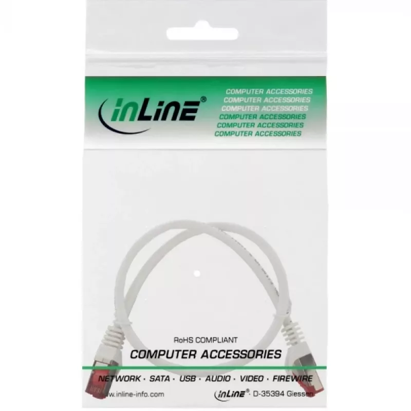 InLine patch-kaabel S/FTP PiMF Cat.6 250MHz vask halogeenivaba valge 0,3m