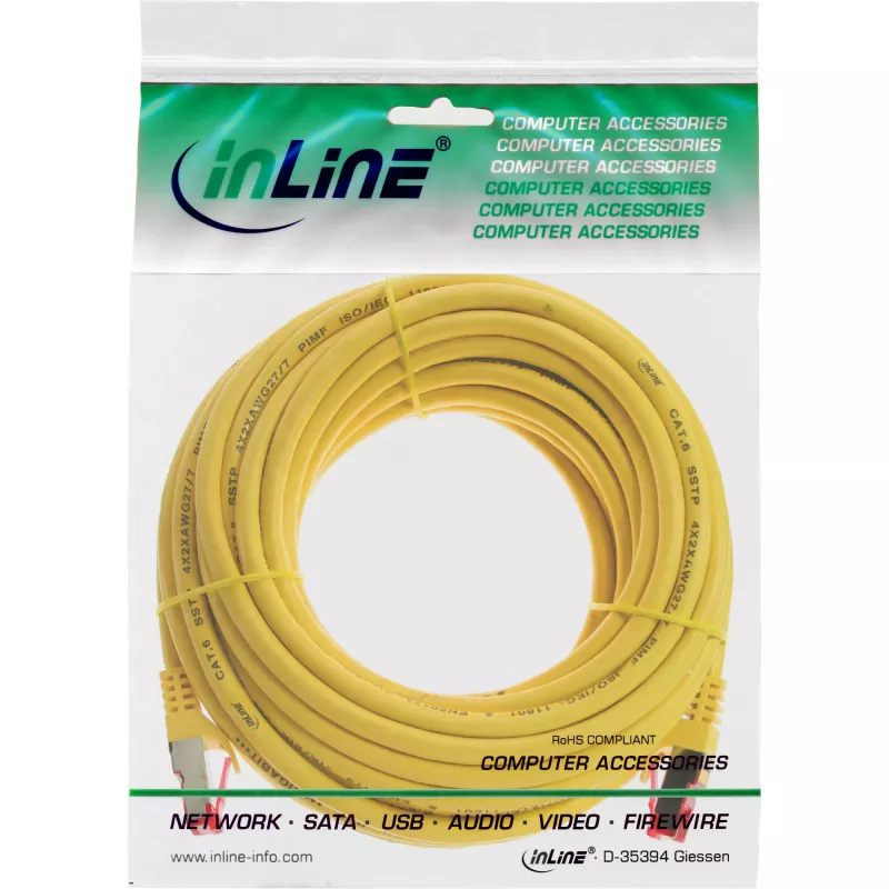 InLine patch-kaabel S/FTP PiMF Cat.6 250MHz vask halogeenivaba kollane 10m