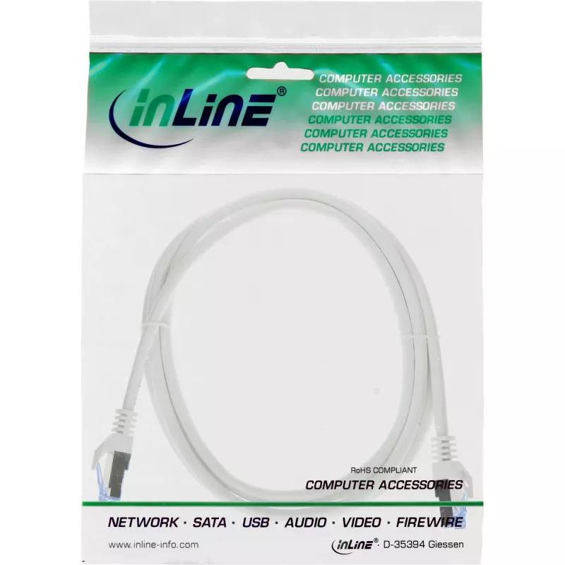 InLine patch-kaabel, Cat.6A, S/FTP, TPE painduv, valge, 1m