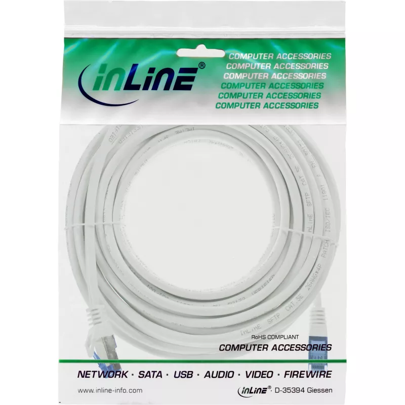 InLine patch-kaabel, Cat.6A, S/FTP, TPE paindlik, valge, 5 m
