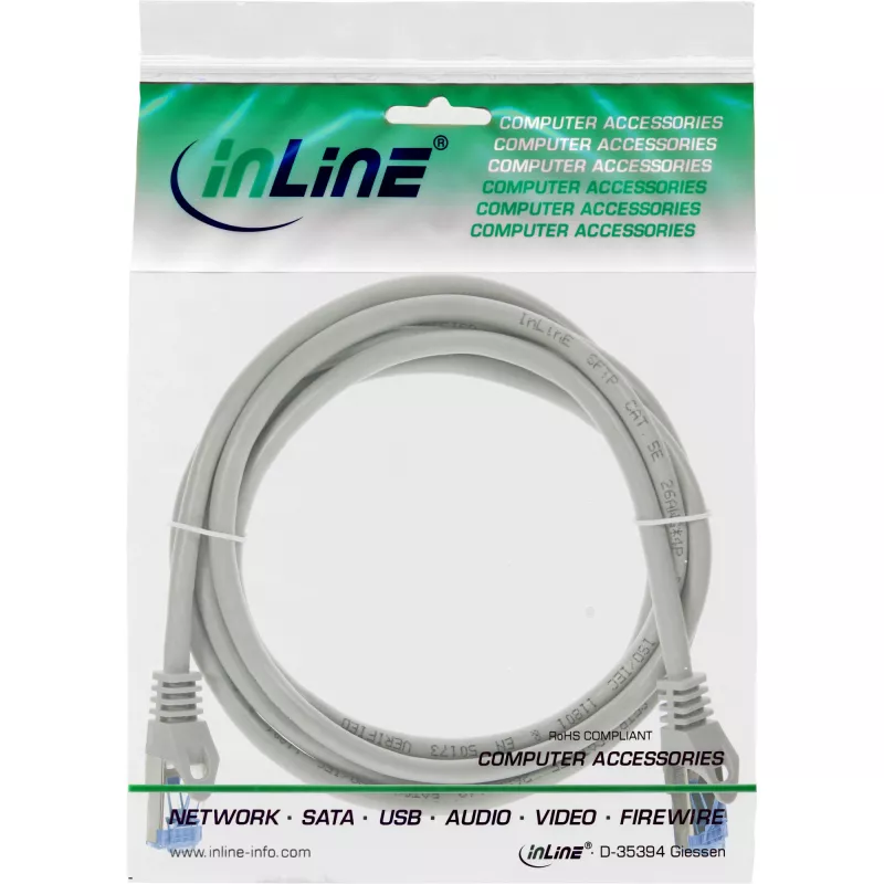 InLine patch-kaabel, Cat.6A, S/FTP, TPE painduv, hall, 2m