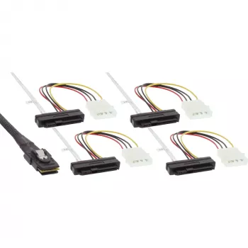InLine SAS kaabel, Mini SAS SFF-8087/4x SAS SFF-8482+toide, SAS kõvakettale, 0.75m