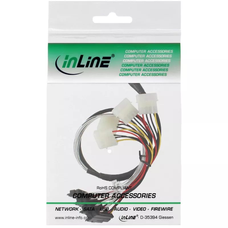 InLine SAS kaabel, Mini SAS SFF-8087/4x SAS SFF-8482+toide, SAS kõvakettale, 0.75m
