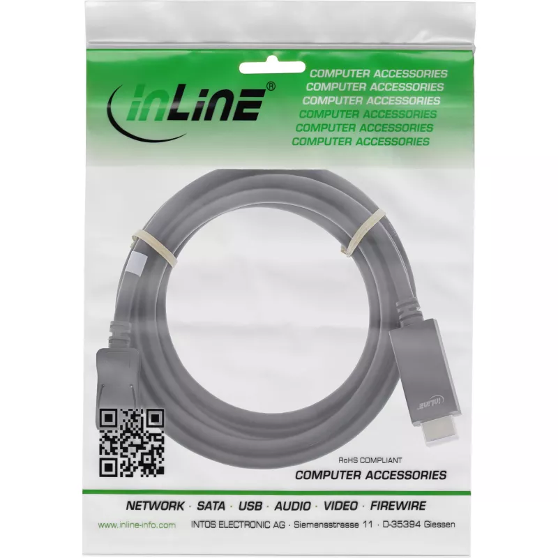DisplayPort-HDMI muundurikaabel InLine 17182I 4K 60Hz must 2m