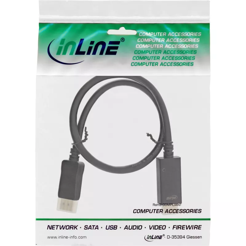 DisplayPort HDMI-ks muundurkaabel InLine 17187I 4K/60Hz must 0,3m