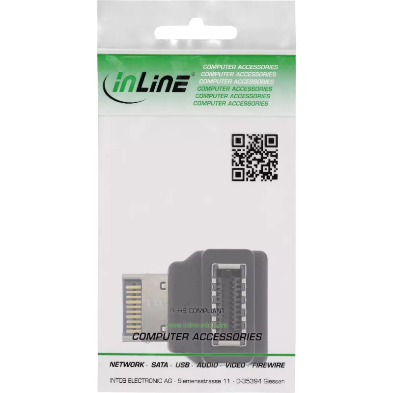 InLine USB 3.2 adapter sisemine, esipaneeli USB-E isane pistik USB-E emasele pesale 90°