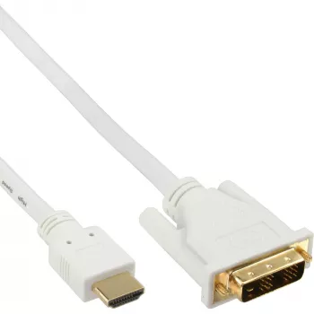 InLine HDMI-DVI kaabel isane / 18+1 isane valge kuldne 5m