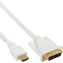 InLine HDMI-DVI kaabel isane / 18+1 isane valge kuldne 5m