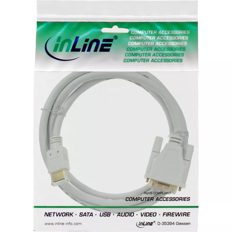 InLine HDMI-DVI kaabel isane / 18+1 isane valge kuldne 5m