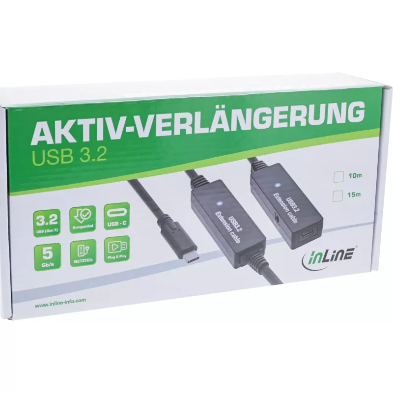 InLine USB 3.2 Gen.1 aktiivne pikendus, USB-C isane USB-C emasele, 15 m