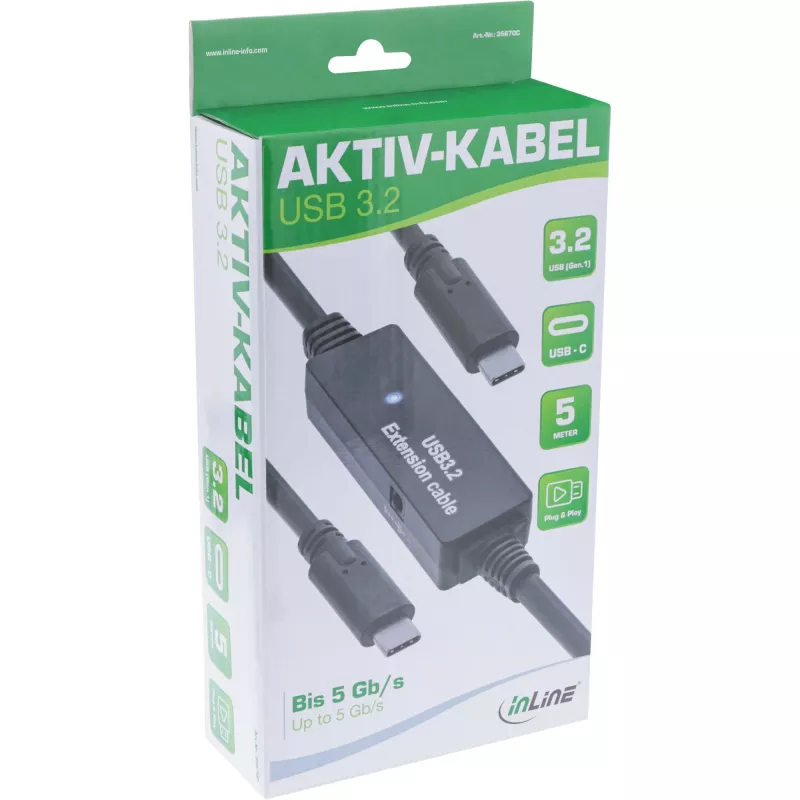 InLine USB 3.2 Gen.1 aktiivne kaabel, USB-C isane USB-C isasele, 5m