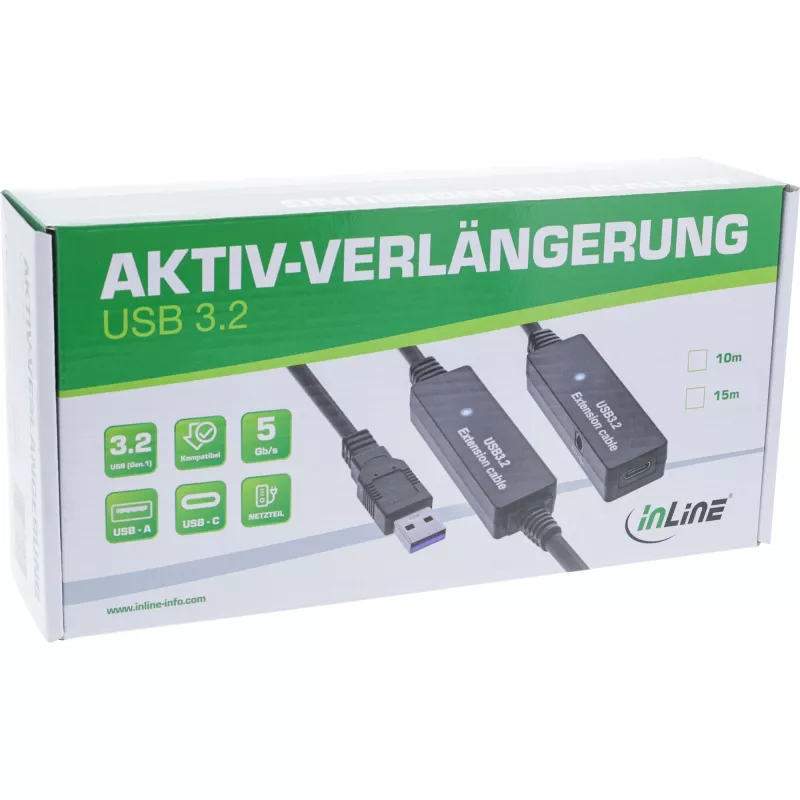 InLine USB 3.2 Gen.1 aktiivne pikenduskaabel, USB-A isane USB-C emasele, 15 m