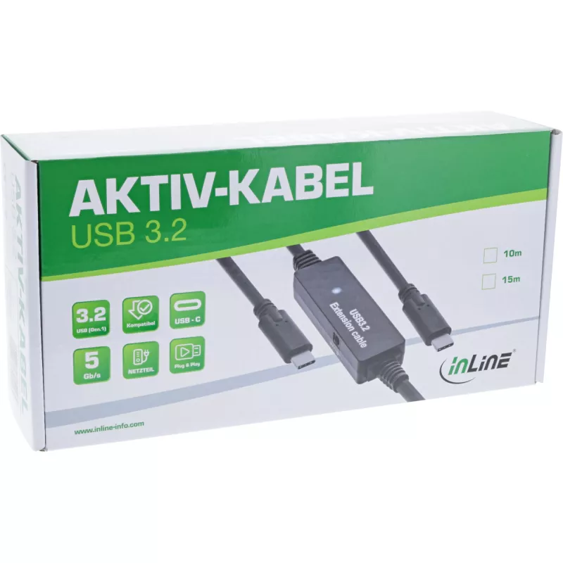 InLine USB 3.2 Gen.1 aktiivkaabel, USB-C isane USB-C isasele, 10 m