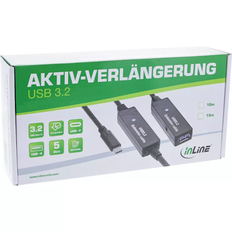 InLine USB 3.2 Gen.1 aktiivne pikendus, USB-C isane USB-A emasele, 15 m