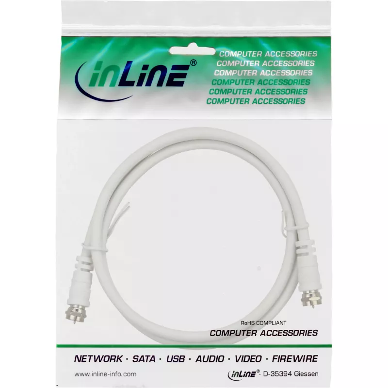 InLine SAT-kaabel 2× varjestatud ülimadala kaoga 2× F-isane >75 dB valge 3 m