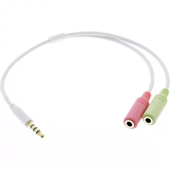 InLine Audio peakomplekti adapterkaabel 3,5 mm isane 4 kontaktiga / 2x 3,5 mm, valge, 0,15 m