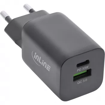 InLine USB toiteplokk, laadija, USB-A + USB USB-C, 33 W, PD + QC
