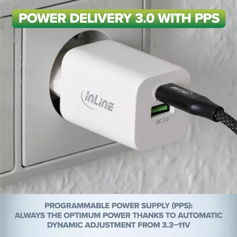 InLine USB toiteplokk, laadija, USB-A + USB USB-C, 33 W, PD + QC