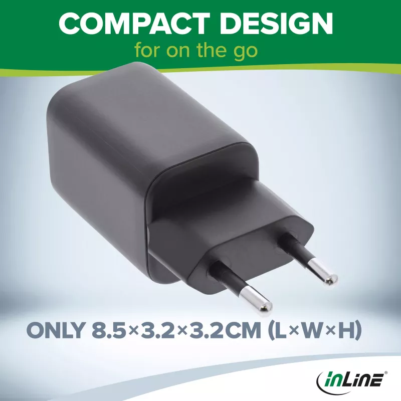 InLine USB toiteplokk, laadija, USB-A + USB USB-C, 33 W, PD + QC