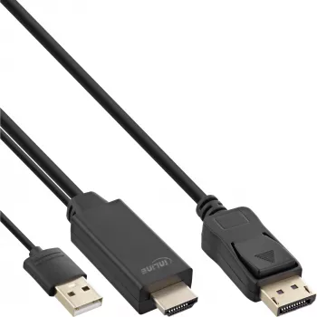 InLine HDMI-DisplayPorti muundurkaabel, 4K, must/kuldne, 1,5 m