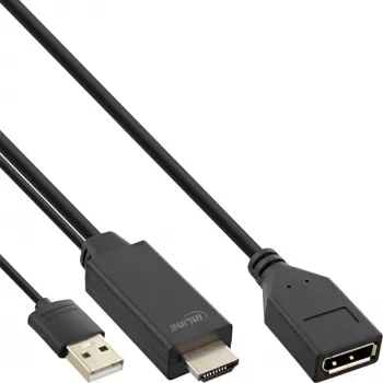 InLine HDMI M DisplayPort F muundurkaabel, 4K, must/kuldne, 0,3 m
