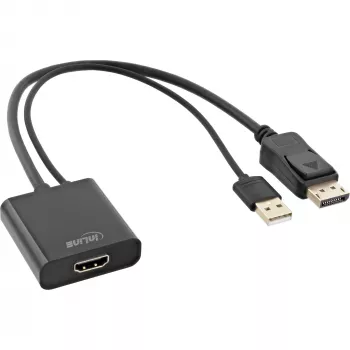 InLine HDMI F DisplayPort M muundurkaabel, 4K, must/kuldne, 0,3m