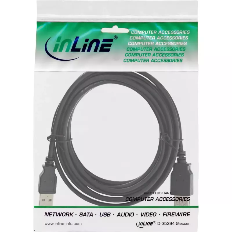 USB 2.0 pikenduskaabel Type A-pistik/emane InLine 34603B must 3m