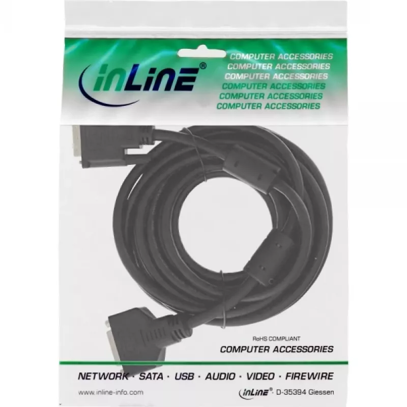 InLine DVI-D kaabel 24+1 M/F, Dual Link, 2 ferriitsüdamikku, 5 m