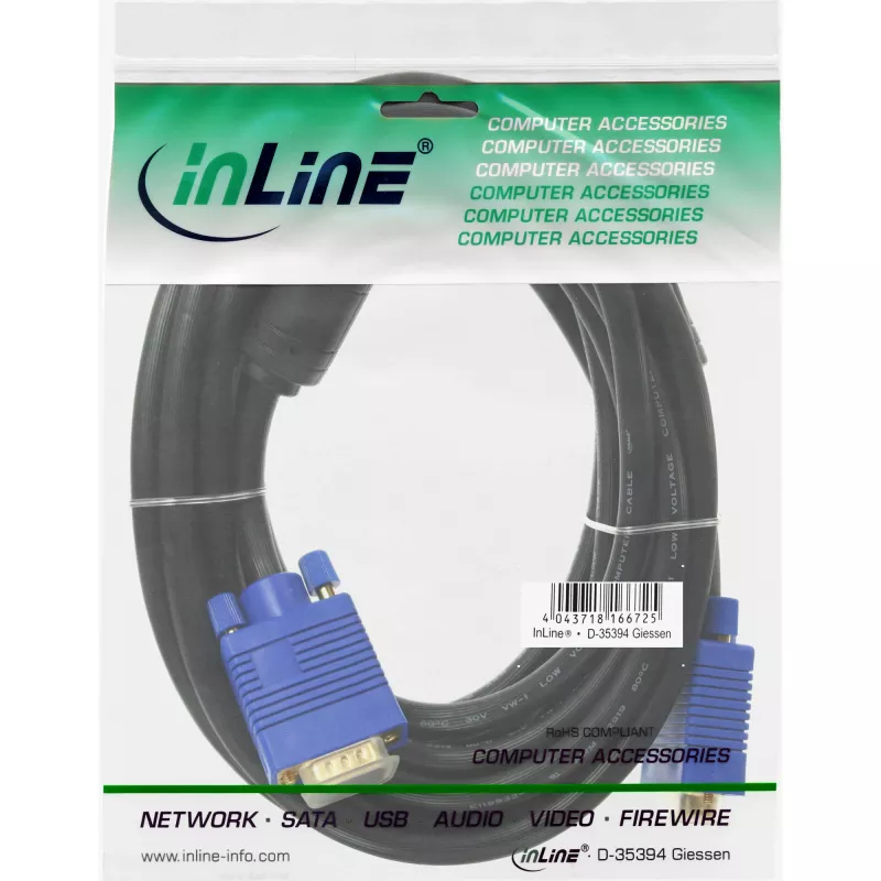 InLine S-VGA-kaabel Premium 15HD isane/isane must 7m