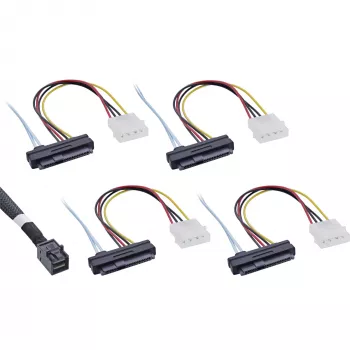 InLine Mini SAS HD kaabel SFF-8643 kuni 4x SFF-8482 + toide 1 m