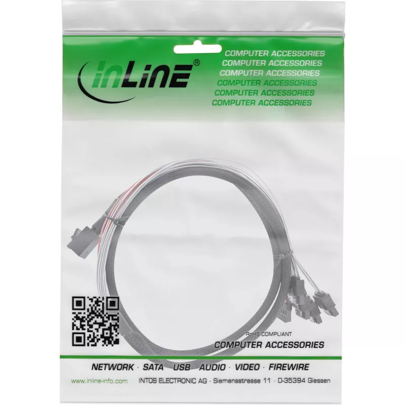 InLine Mini SAS HD kaabel SFF-8643 kuni 4x SATA + Sideband 1m