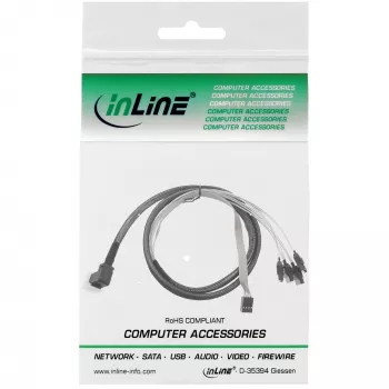 InLine Mini SAS HD kaabel SFF-8643 nurga all 4x SATA + Sideband 0,5m